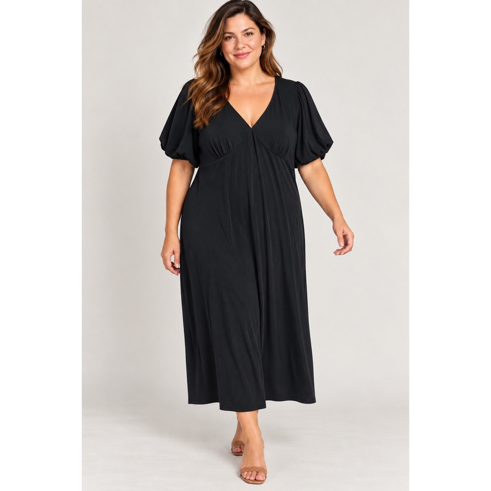 A New Day Black Empire Waist Puff Sleeve Midi Dress, XXL Plus